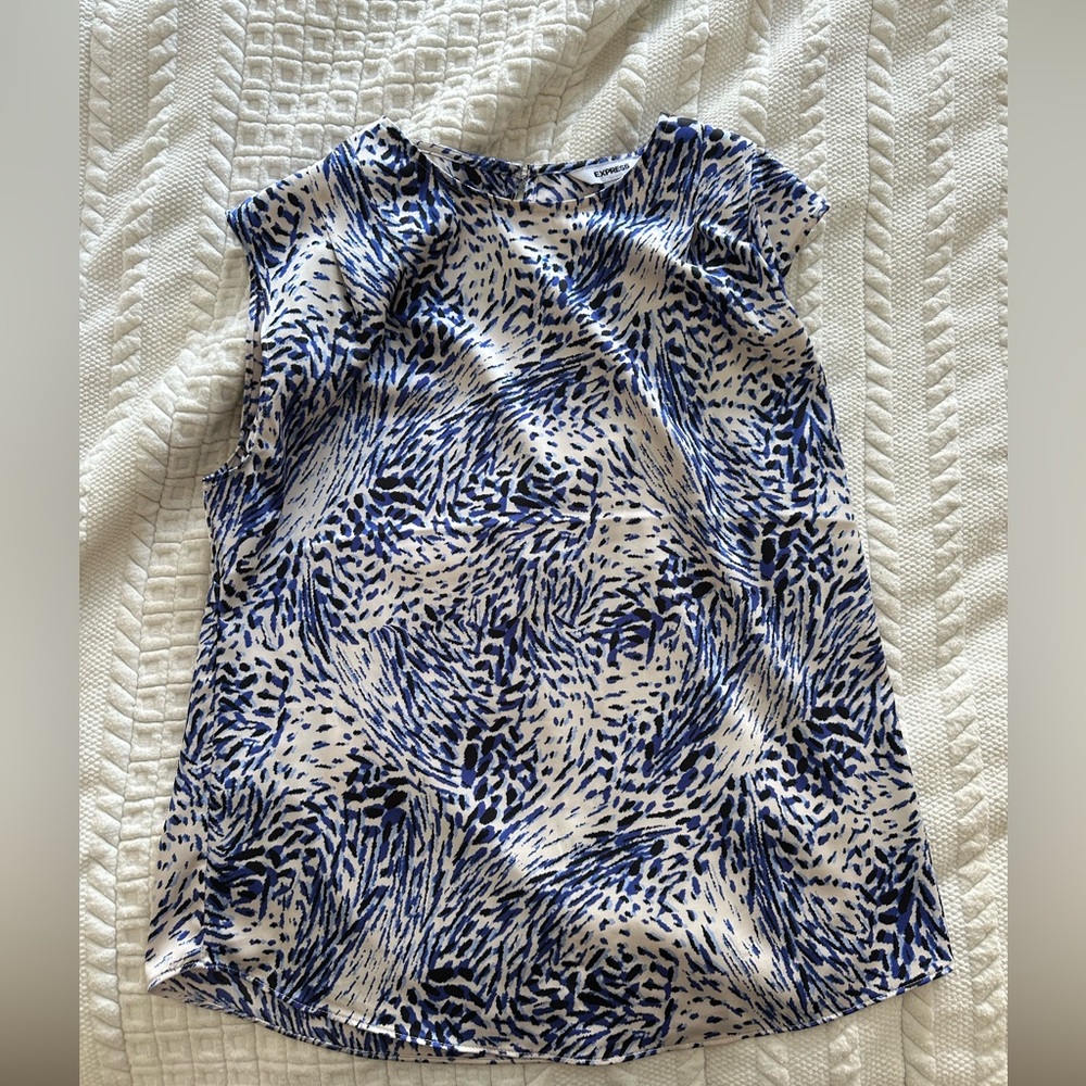 Silky blue/white blouse from express; size small. Worn only twice!